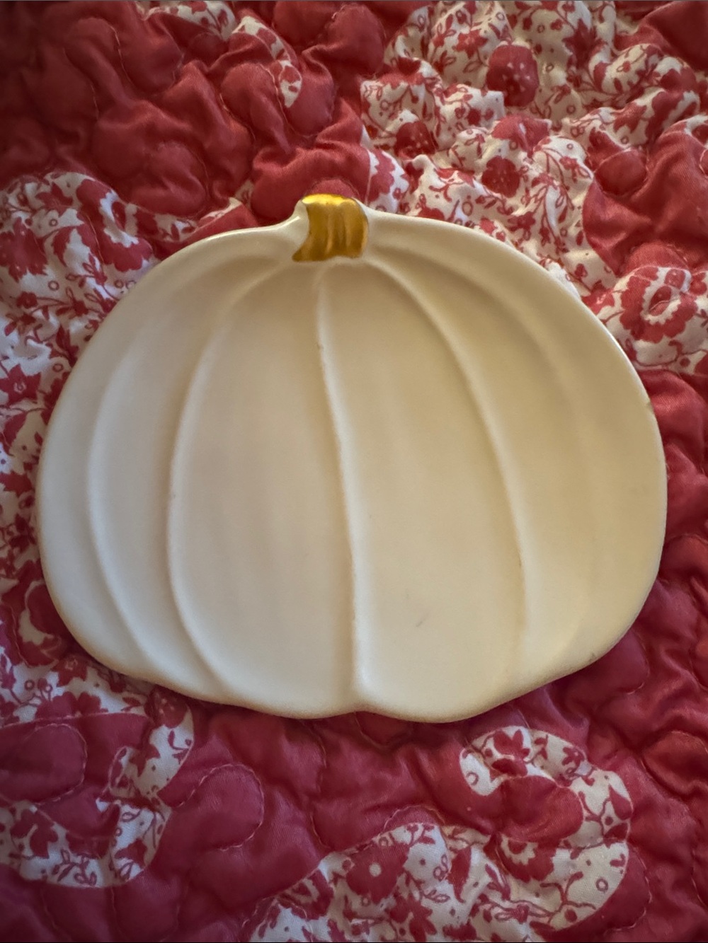 White Ceramic Pumpkin Soap Plate with Gold Stem